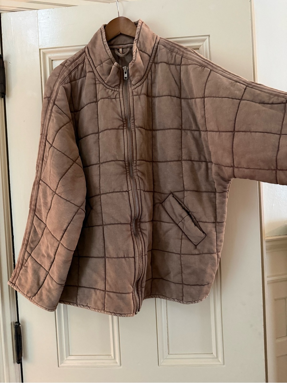 Free People Kids Quilted Taupe Zip-Up Puffer Jacket